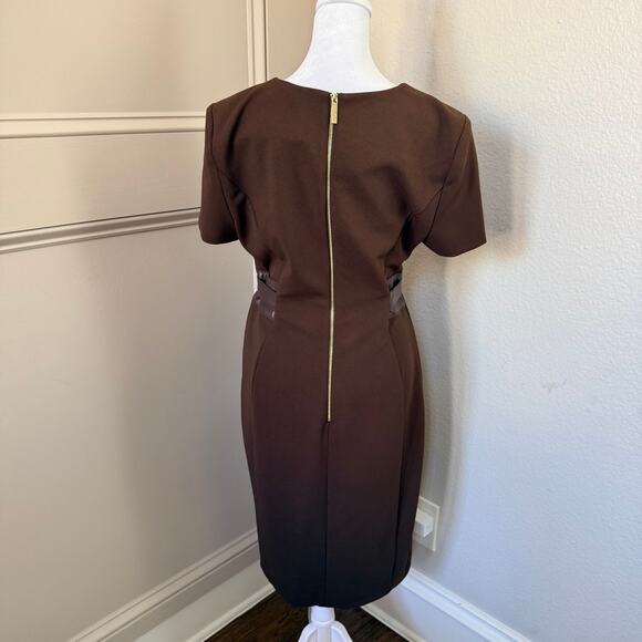 Calvin Klein Brown Faux Leather Tie-Waist Sheath Dress – Size 10 - Picture 4 of 4
